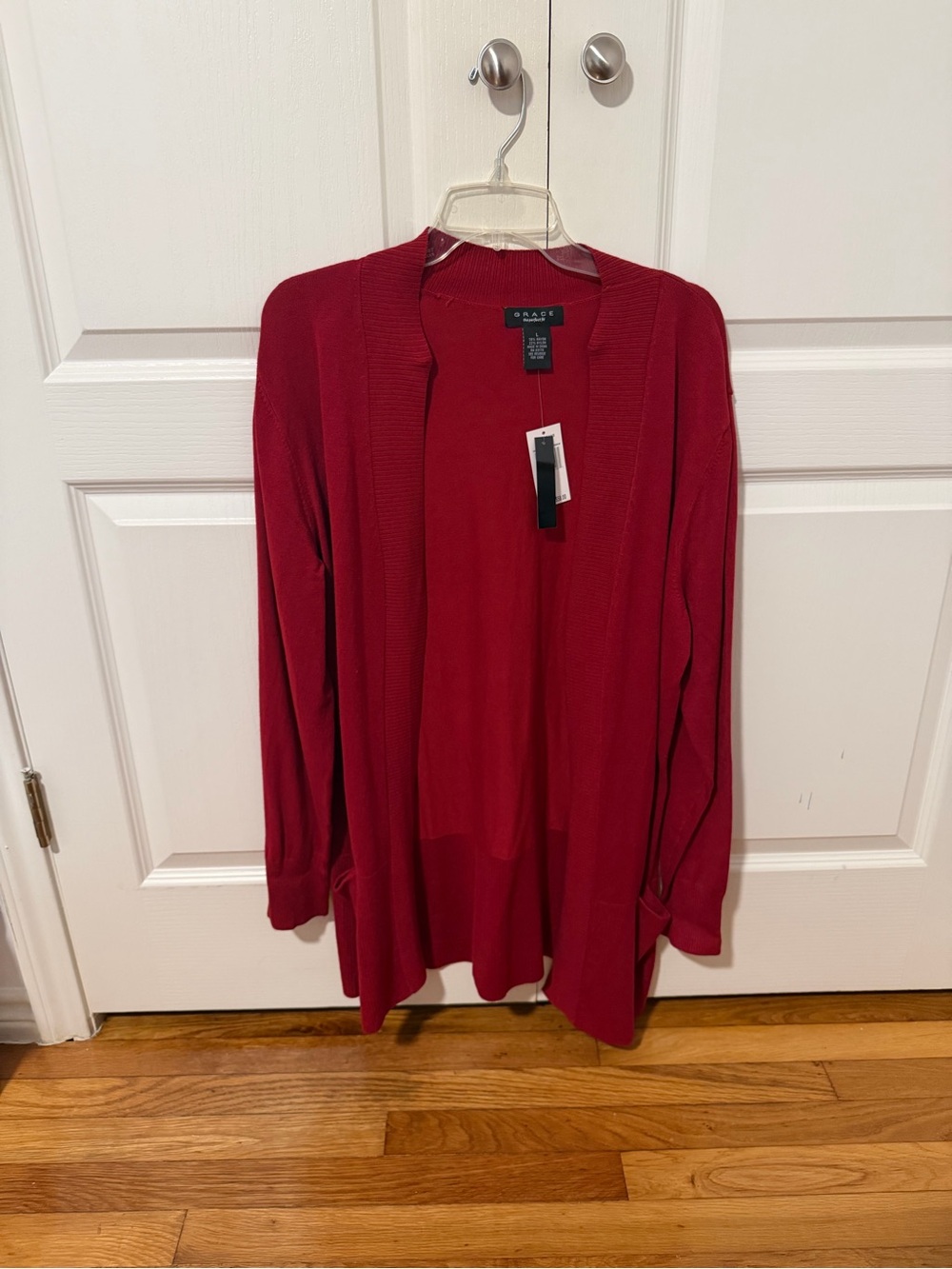 Grace Long Open-Front Cardigan in Deep Red